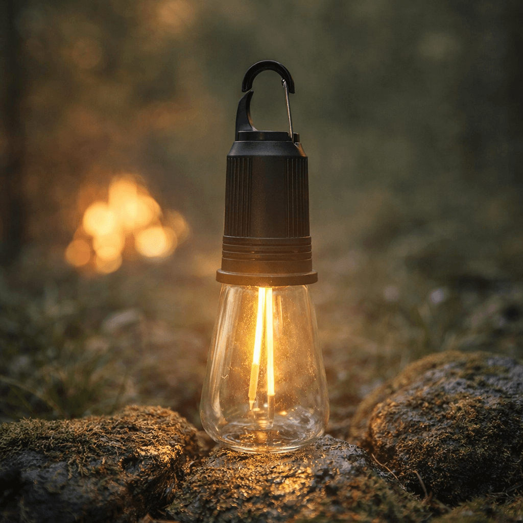 T02 Portable Hanging Camping Lamp – Type-C Rechargeable Warm Light LED Bulb with 3 Modes